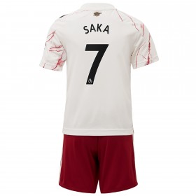 Koszulka Arsenal Saka 7 Dziecięcy Wyjazdowe Stroje Piłkarskie 2020/21 Krótki Rękaw